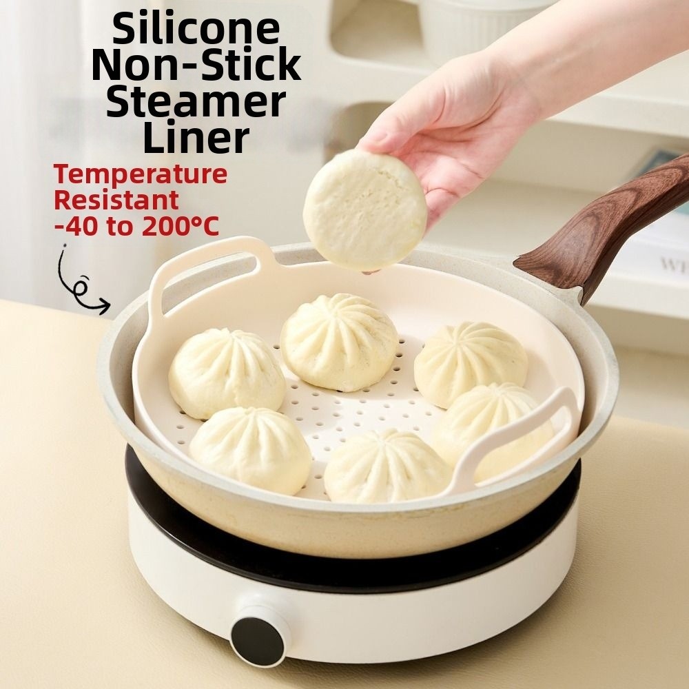 Silicone Steamer Basket - ノンスティックシリコン蒸し器バスケット耐熱耐油性再利用可能な蒸し器マット丸型ハンドル付き食品蒸し器パッド