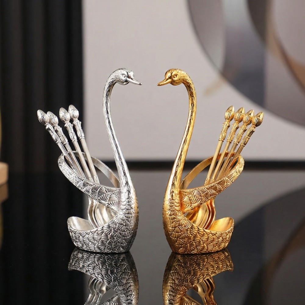 Kitchen Gadgets Luxury - キッチンガジェット エレガントな白鳥食器セット 高級クリエイティブコーヒースプーン 北欧風かき混ぜデザート用具 日常使い