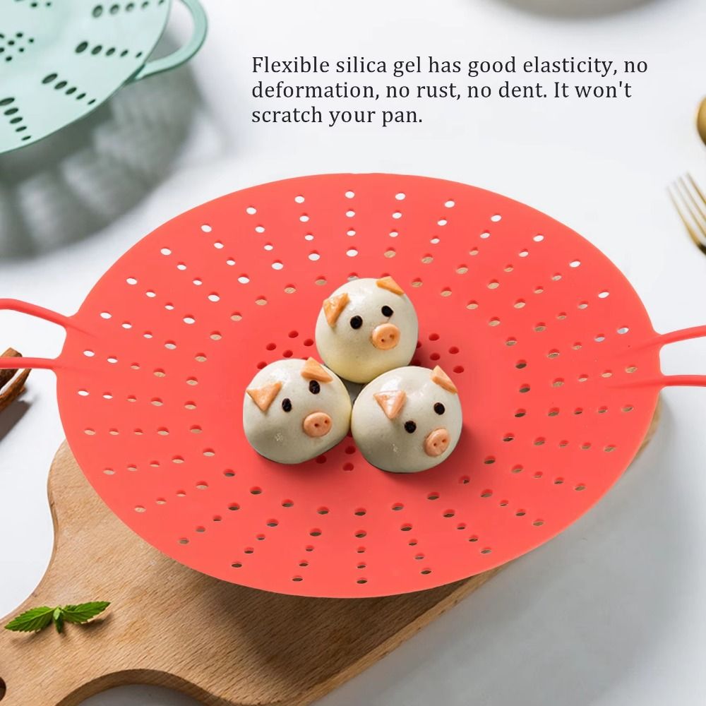 Silicone Steamer Basket - 再利用可能なシリコン蒸し器バスケット、焦げ付き防止耐熱食品蒸し器バスケット、ハンドル付き、拡張可能な野菜蒸し器