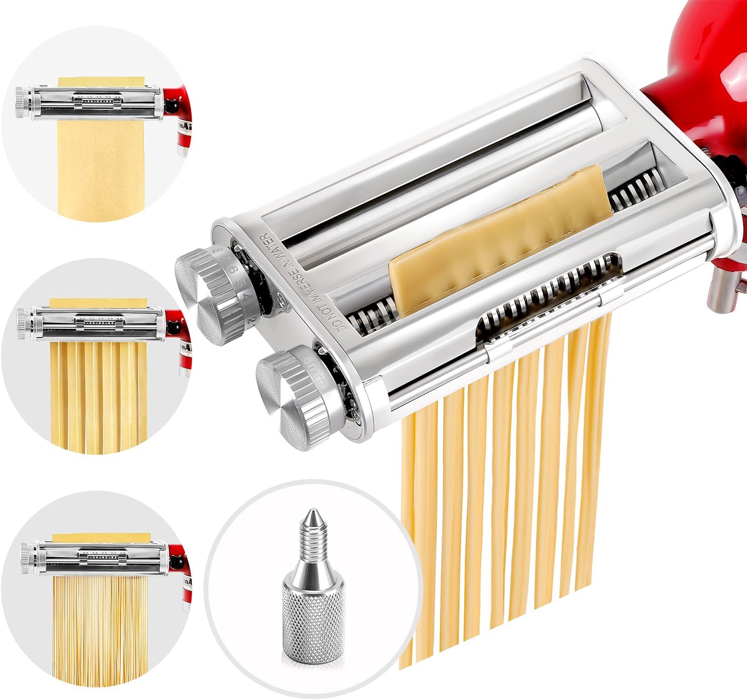 Kitchen Gadgets Machine - キッチンエイドミキサー3-in-1パスタローラーカッターアタッチメント、スパゲッティ＆フェットチーネブレード、8段階の厚さ調整、耐久性のある金属構造