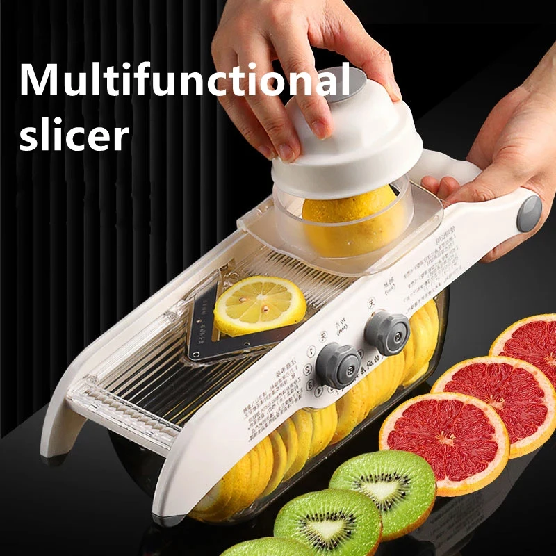 Household Kitchen Gadgets Vegetable Cutter Silk Cutter - 多機能レモンスライサー野菜おろし金バスケット付き、Vブレードフルーツポテトチョッパーニンジンカッタースライサーキッチンアクセサリー