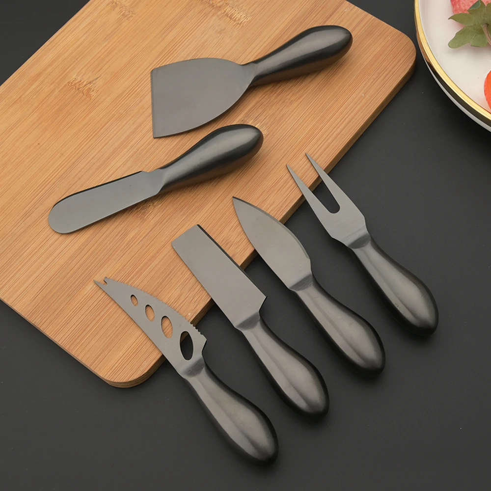 Kitchen Gadgets Vintage - ステンレス鋼の黒いマットな食器,チーズナイフ,ベーキングツール,フォークカトラリー,ビンテージスタイルのキッチンガジェット,6個