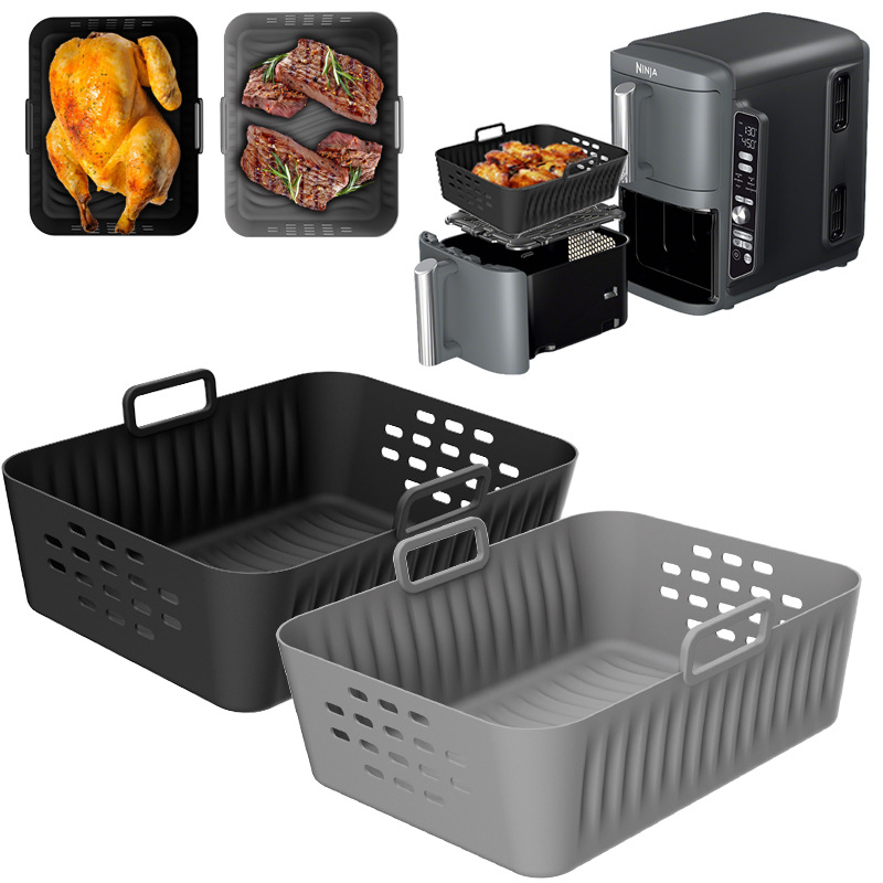 Silicone Steamer Basket - Ninja SL400 SL401 ダブルスタックXLバスケット用 新型エアフライヤーシリコンライナー 再利用可能エアフライヤーベーキングトレイ