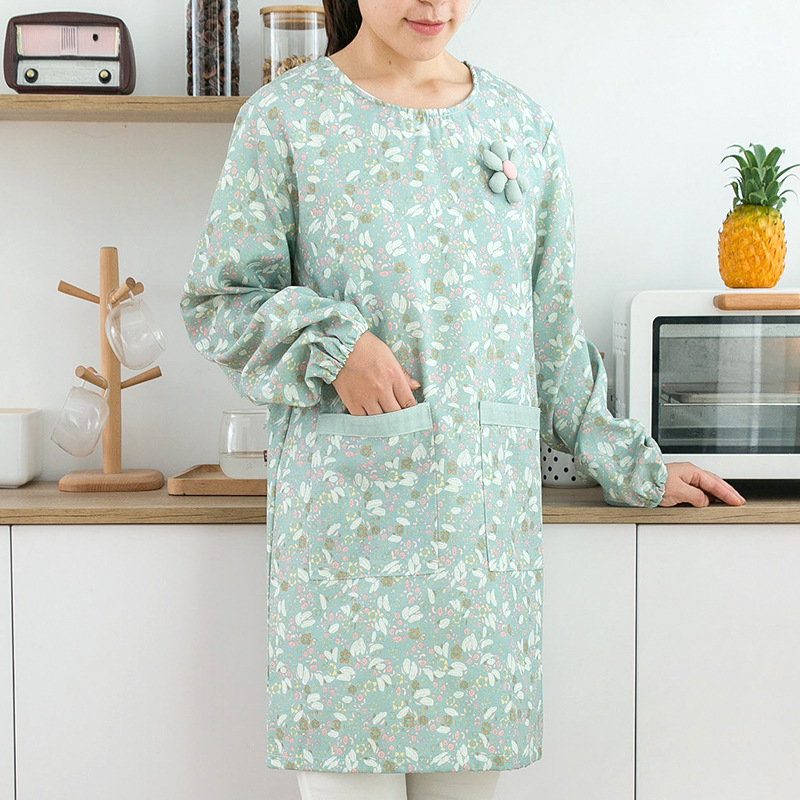 Kitchen Gadgets For Women - 女性用コットン長袖エプロン 防水防油作業服 家庭用キッチン用