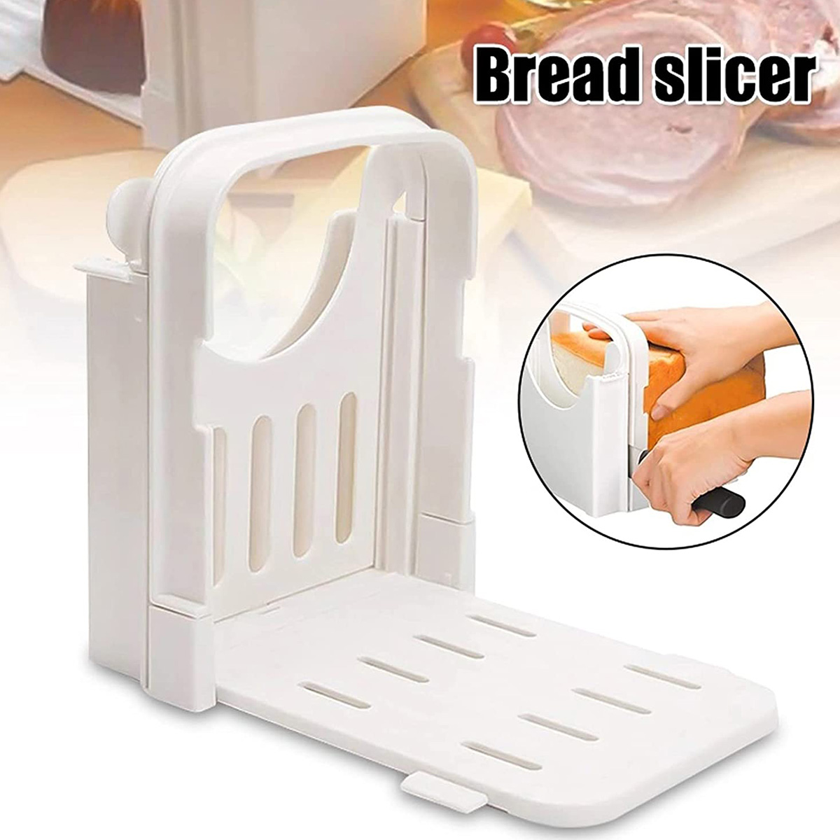 Kitchen Gadgets Guide - トーストスライサーツール折りたたみ式パンスライサー調節可能なパンカットガイドツールベーキングウェアカッターラックホームキッチンガジェット用
