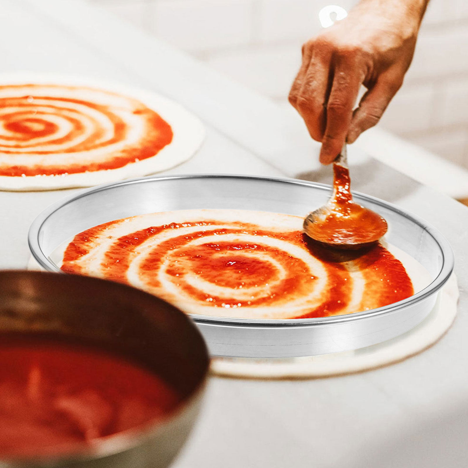 Pizza Stone Baking - 金属製ピザリング ステンレス鋼製マフィンタルトリング ペストリーリング ベーキングアクセサリー ピザ作り道具 オーブンアクセサリー