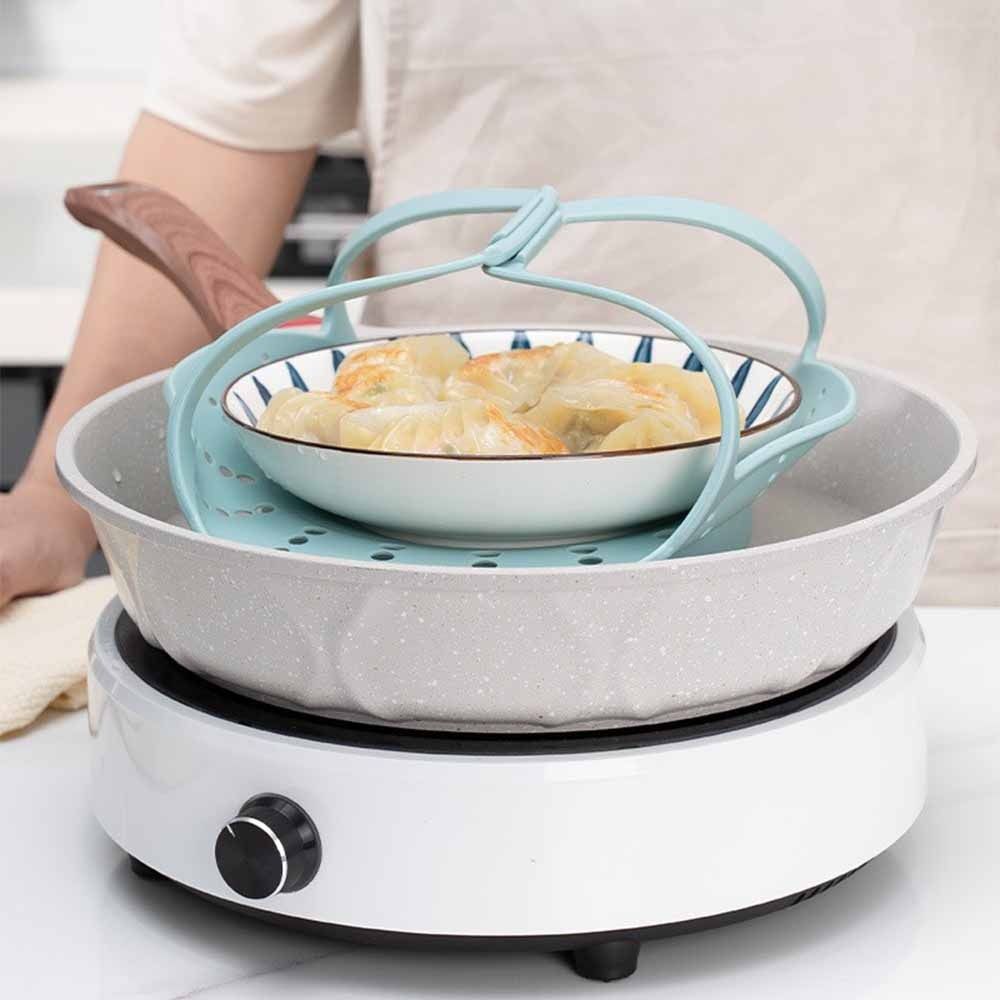 Silicone Steamer Basket - ロングハンドルシリコン蒸し器バスケット再利用可能なノンスティック食品蒸し器バスケット耐熱耐久性のある野菜蒸し器キッチン用