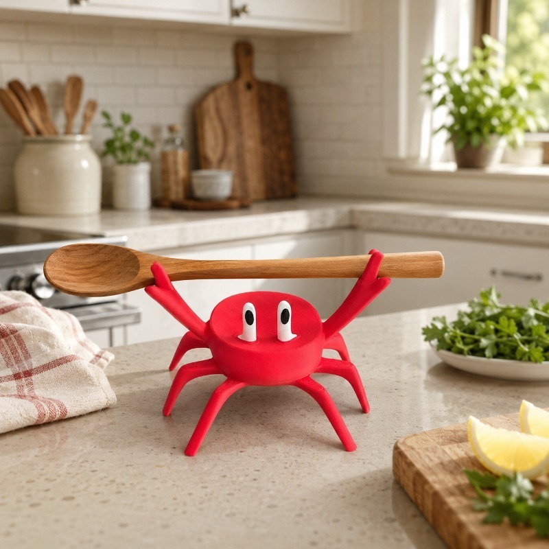 Kitchen Gadgets To Gift - 赤いカニのスプーン置き、かわいいカニ型のキッチンカウンター用食器ホルダー、スプーンホルダー（スパチュラ、箸用）、キッチンガジェットギフト