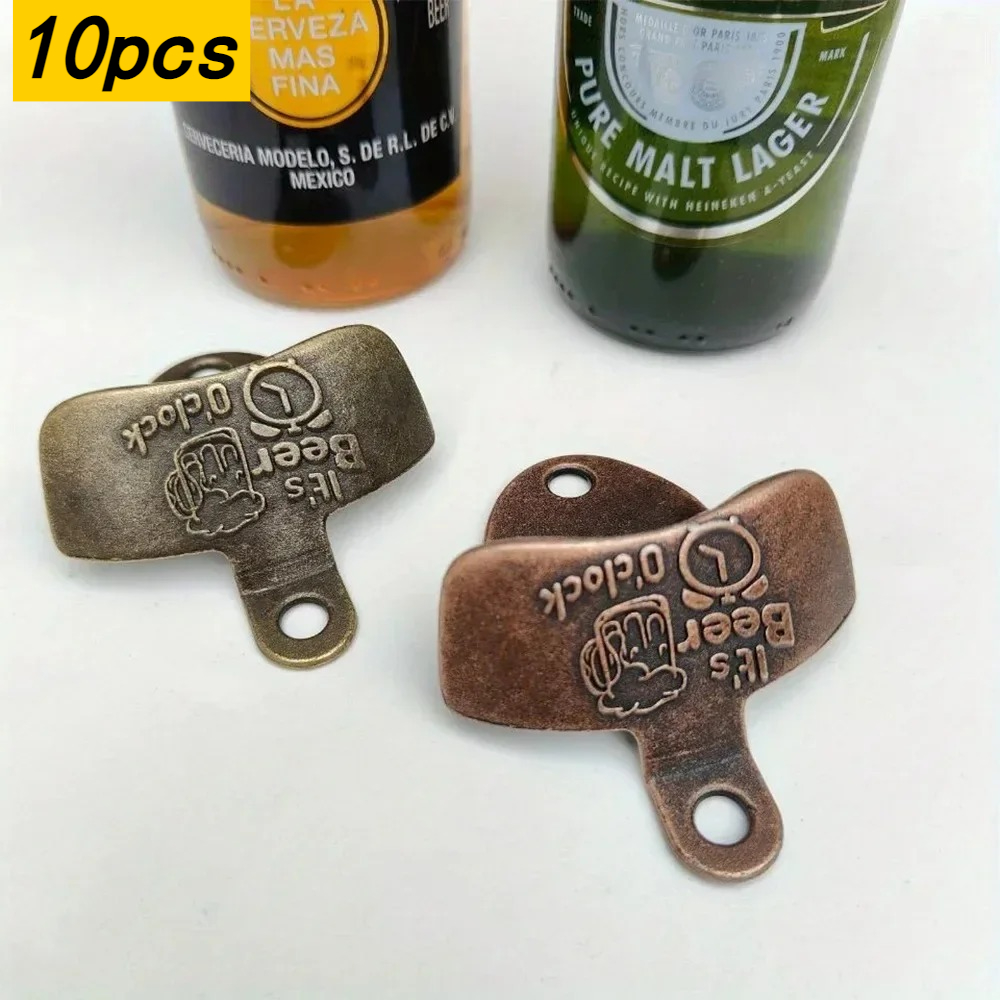 Kitchen Gadgets Vintage - 10個入り「It's Beer'O Clock」ボトルオープナー、壁掛け式、ネジ付き、ヴィンテージレトロビールオープナー、バーベキューDIYツール、バー装飾、キッチンガジェット