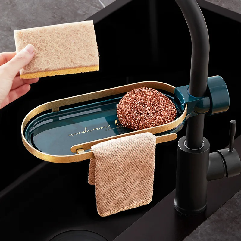 Kitchen Gadgets Luxury - ライト高級蛇口収納ラックキッチン浴室シンクスポンジ布排水ラック収納ラックキッチンシンクホルダー