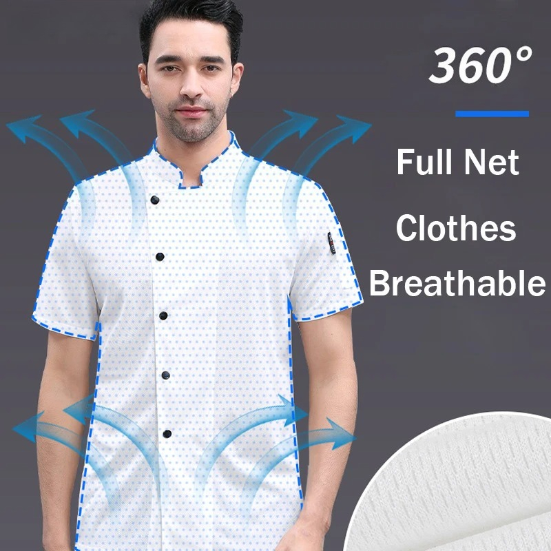Kitchen Gadgets For Women - プラスサイズのシェフスーツ男性と女性通気性ネット 360 ° サマーキッチンワークシャツクックジャケットレストランクッキングユニフォーム