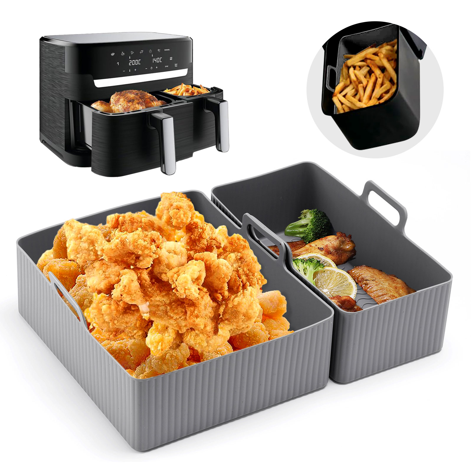 Silicone Steamer Basket - 再利用可能なシリコンエアフライヤーマット、ベーキングパン型、オーブントレイパッド、焦げ付き防止バスケット、ライナーポット、キッチンツール、1セットあたり2個