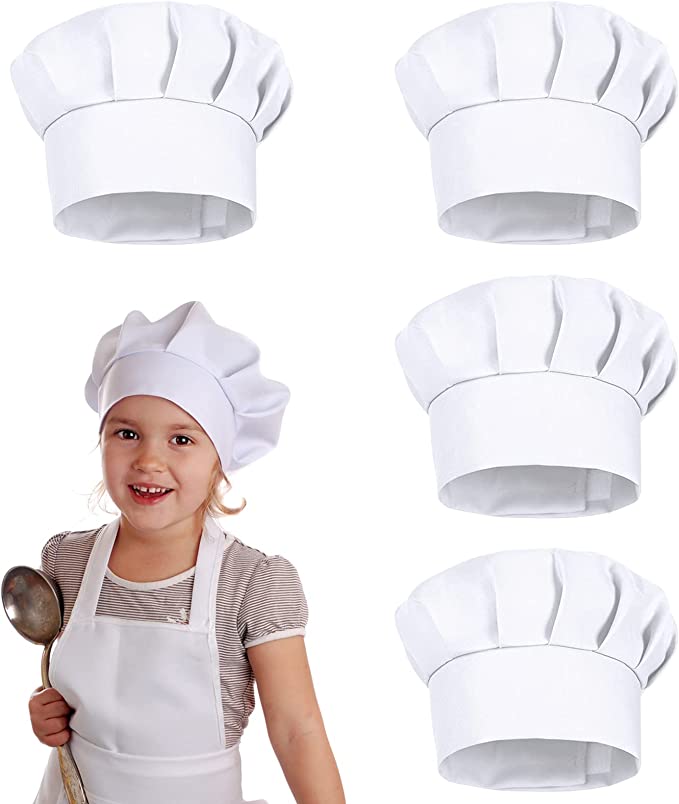Kitchen Gadgets Sale - 4個入り ホワイトパーティーキャップハット コスチューム キッズシェフハット 21cm 子供用ベーキングベビーキッチン