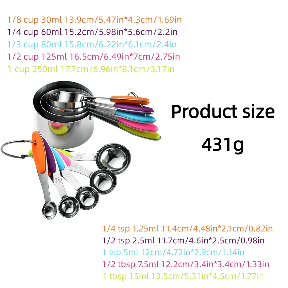 5/10 個ステンレス鋼計量カップとスプーンセットキッチンア - Kitchen Gadgets Sale のレビューと価格