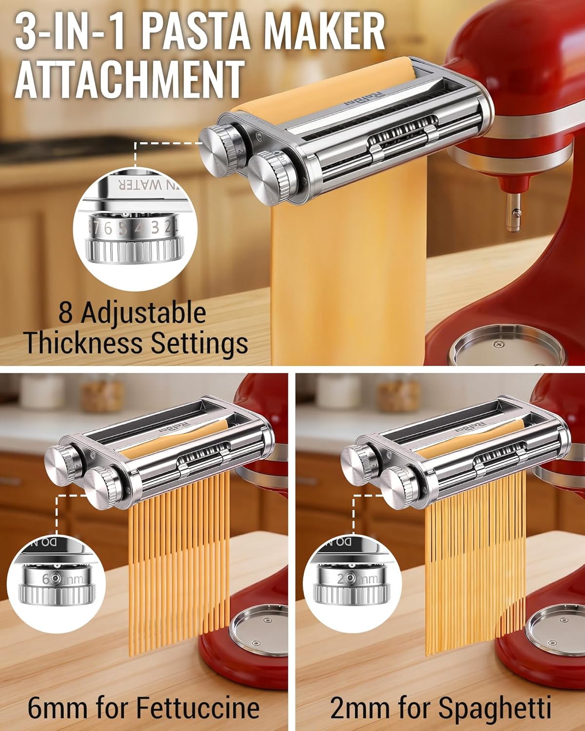 キッチンエイドミキサー3-in-1パスタローラーカッターアタ - Kitchen Gadgets Machine のレビューと価格