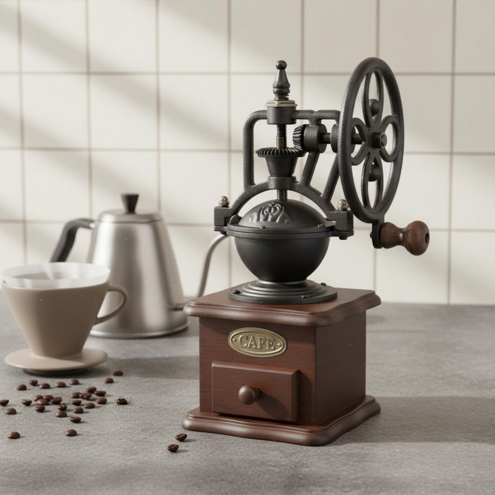 手動アミューズメントホイールコーヒーグラインダー鋳鉄製ヴィン - Kitchen Gadgets Vintage のレビューと価格