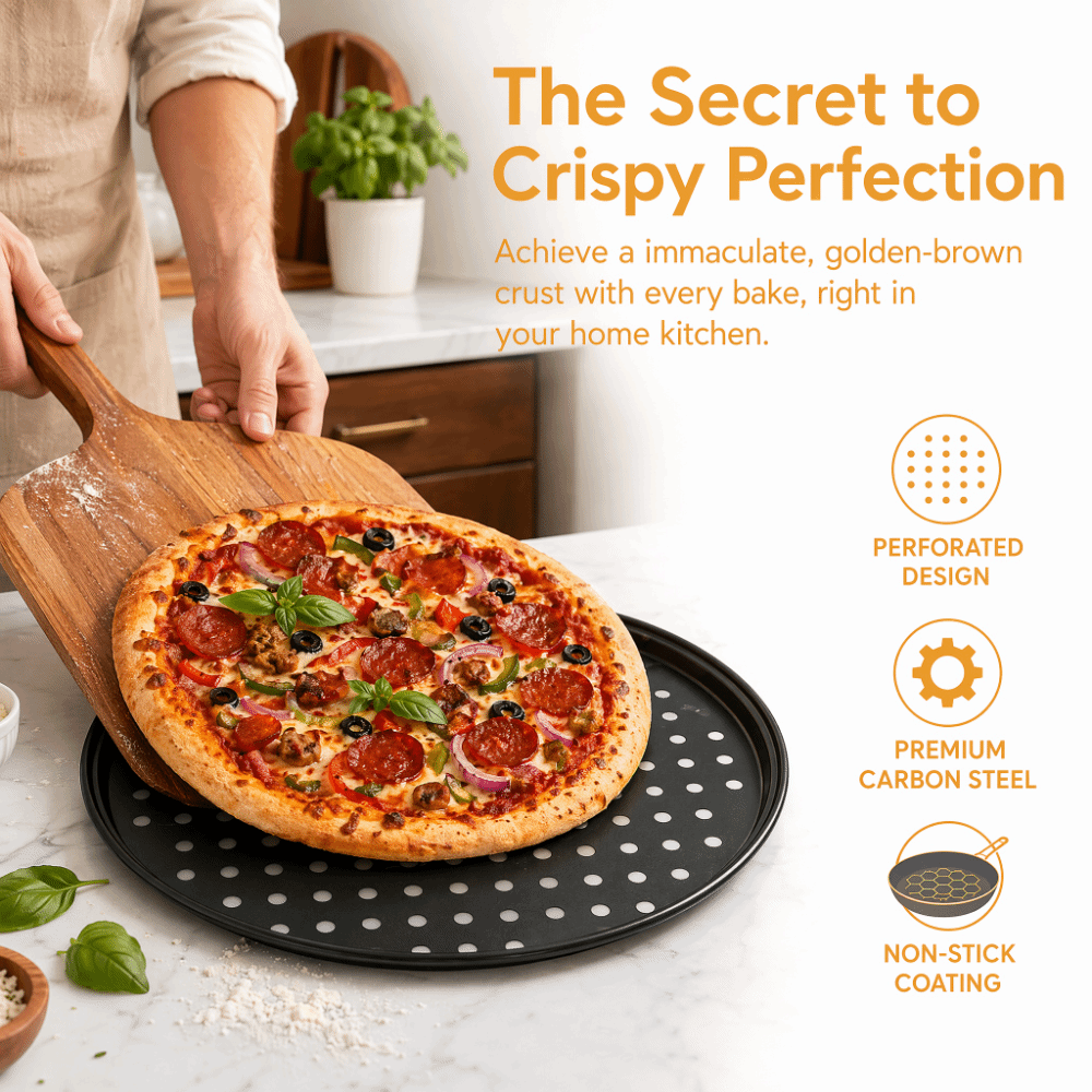 炭素鋼製穴あきピザパンセット 9/10/11/12/14イン - Pizza Stone Baking のレビューと価格