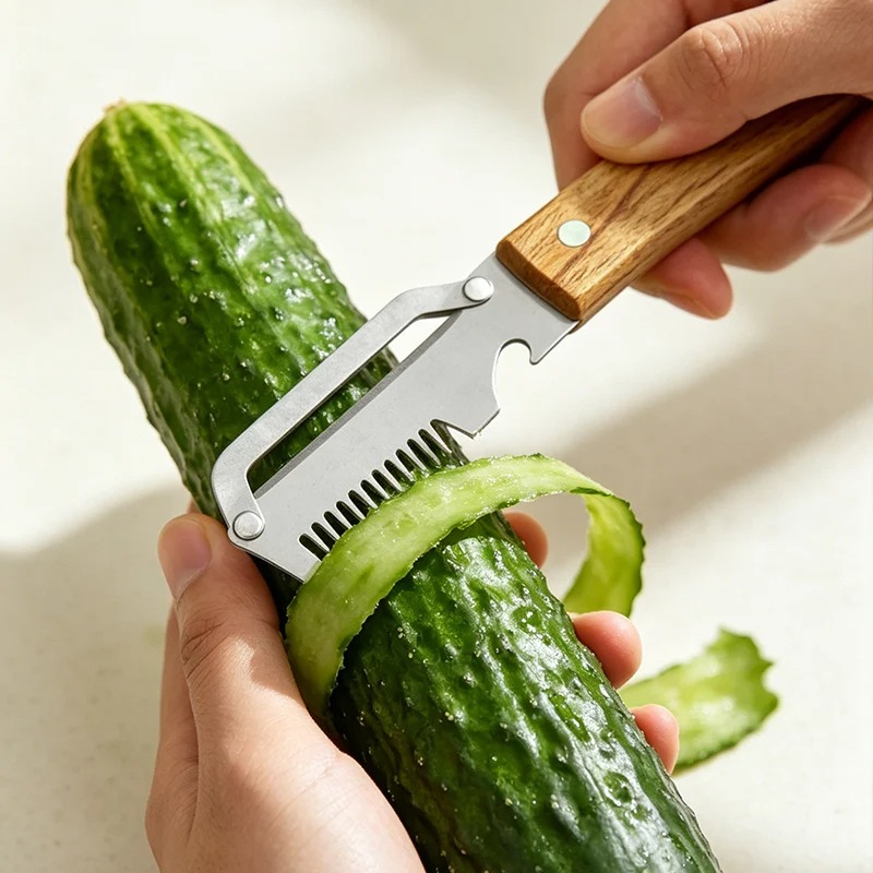 多機能ピーラーステンレス鋼木製ハンドル野菜ピーラーじゃがいも - Household Kitchen Gadgets Vegetable Cutter Silk Cutter のレビューと価格