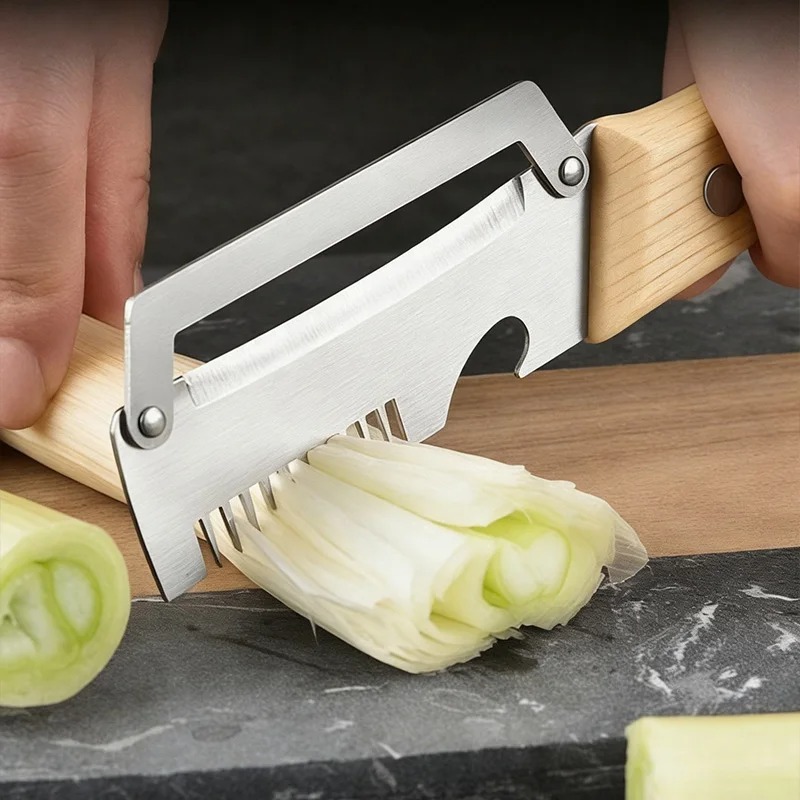 多機能ピーラーステンレス鋼木製ハンドル野菜ピーラーじゃがいも - Household Kitchen Gadgets Vegetable Cutter Silk Cutter のレビューと価格