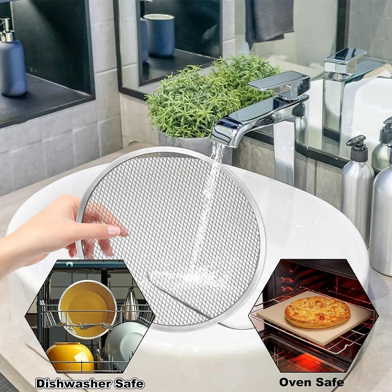 丸いアルミ製ピザスクリーンベーキングトレイ,日曜大工の金属ネ - Pizza Stone Baking のレビューと価格