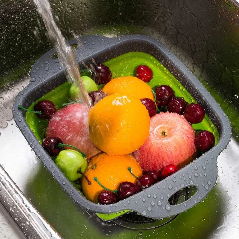 新しい折りたたみ野菜洗濯バスケット野菜果物フィルターポータブ - Silicone Steamer Basket のレビューと価格