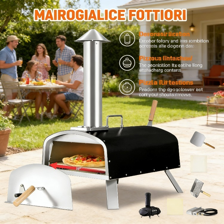 16インチ屋外ピザオーブン、プロパンと薪で焚くステンレス鋼グ - Pizza Stone Baking のレビューと価格