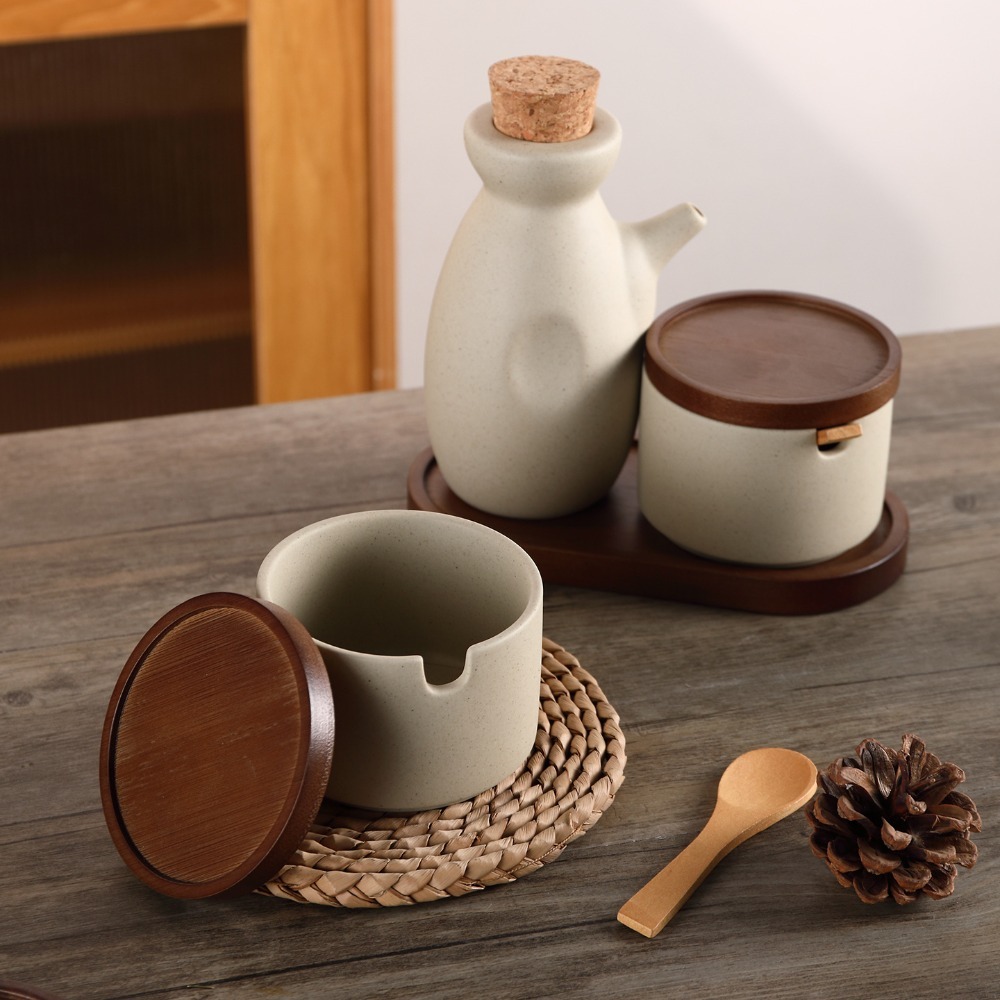 キッチンガジェット和風セラミック調味料入れ蓋付きスプーントレ - Kitchen Gadgets Vintage のレビューと価格