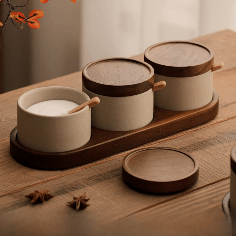 キッチンガジェット和風セラミック調味料入れ蓋付きスプーントレ - Kitchen Gadgets Vintage のレビューと価格